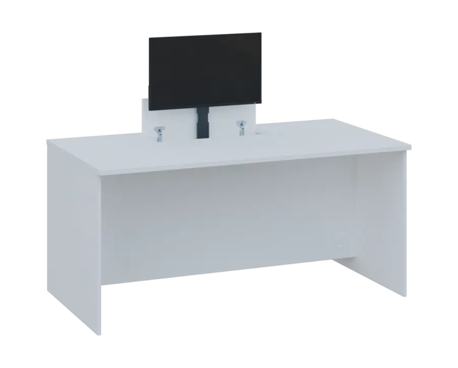 PLVM 18 - 16 stůl kancelářský s výsuvem (1x) monitoru, dřevěná podnož, deska 18 mm, široký 1600 mm, bílá